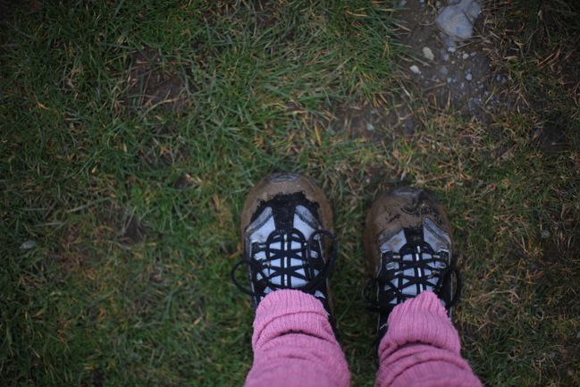 muddy shoes...and legwarmers