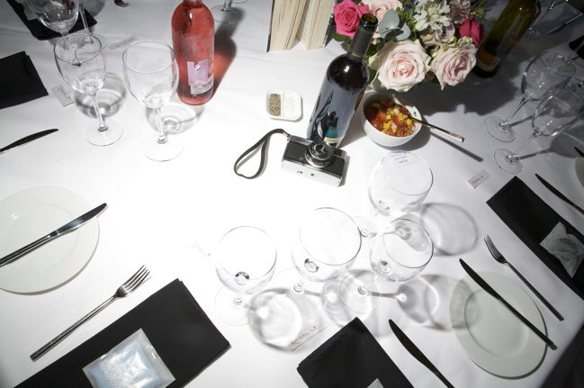 black and white table setting