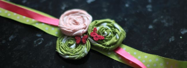 fabric flowers and stamped butterflies