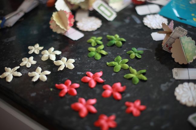 paper Christmas garland and ornament made with scrapbooking supplies