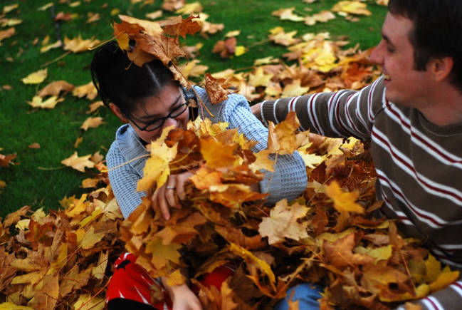 playing in the leaves