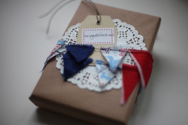 gift wrap with fabric bunting