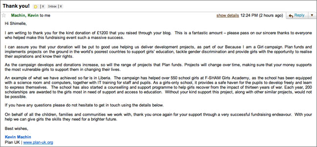 email from Plan-UK girls' fund