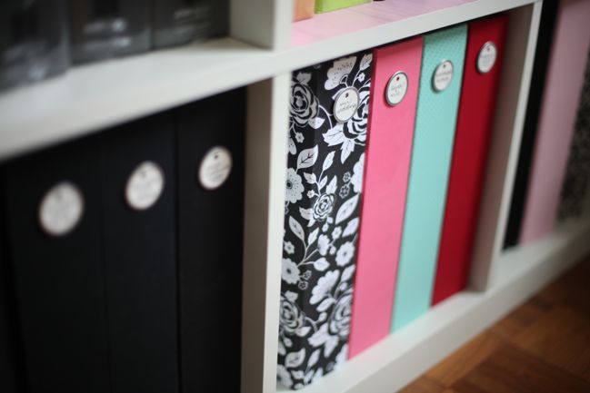 scrapbook albums on bookshelf by shimelle