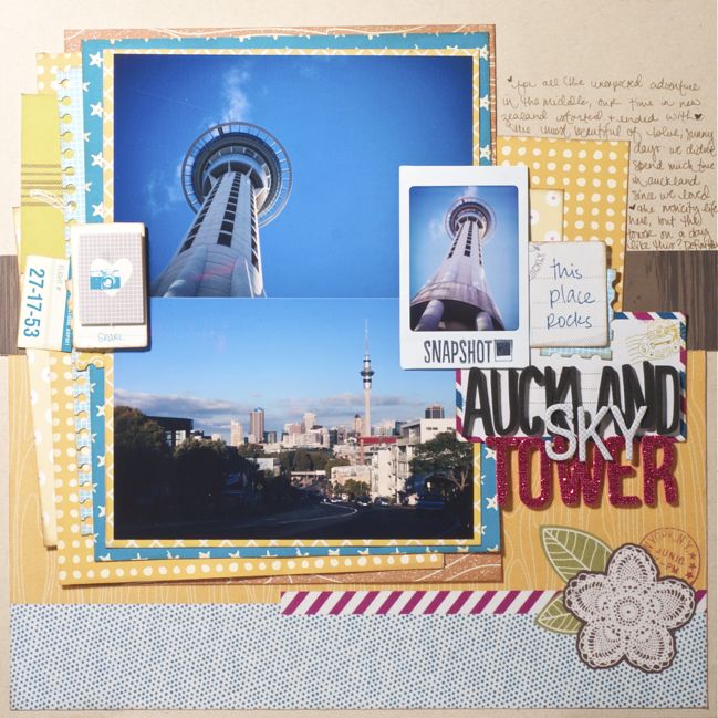 scrapbook page with instax photos