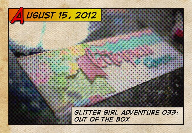 Glitter Girl and scrapbooking supplies, out of the box