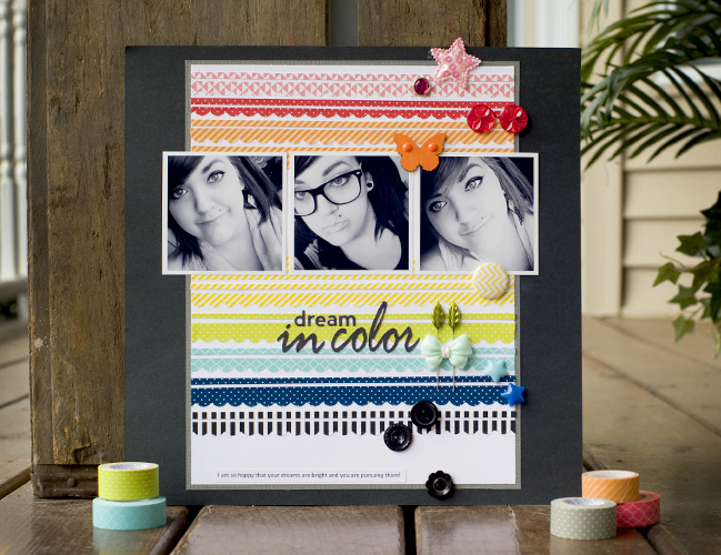 weekly challenge: take inspiration from a colourful border // scrapbook page by Tegan Skwiat