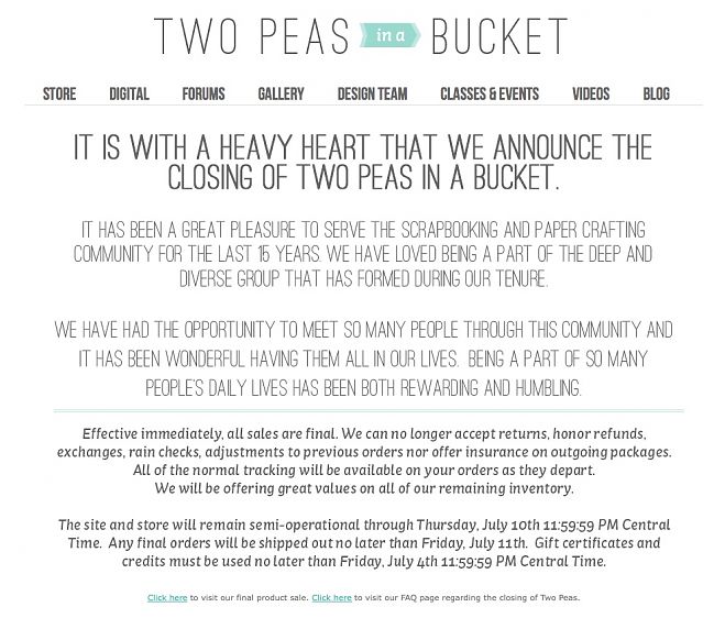 two peas is closing