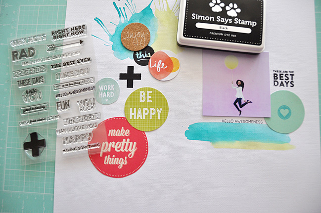 mixing amys stitched papers with shimelle stickers:: a scrapbooking tutorial by amy tangerine @ shimelle.com