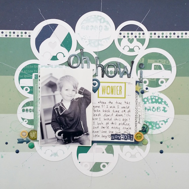 weekly challenge: go monochromatic on your next scrapbook page @ shimelle.com // layout by Zsoka Marko