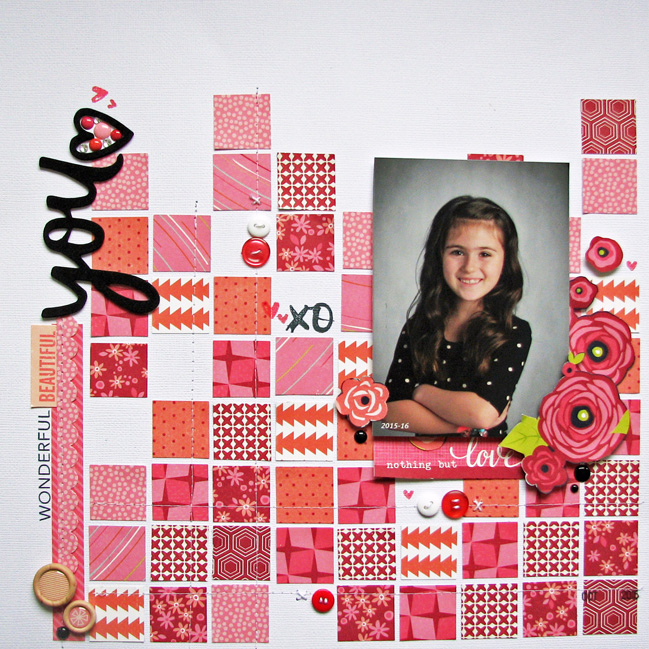 weekly challenge: go monochromatic on your next scrapbook page @ shimelle.com // layout by Nicole Nowosad