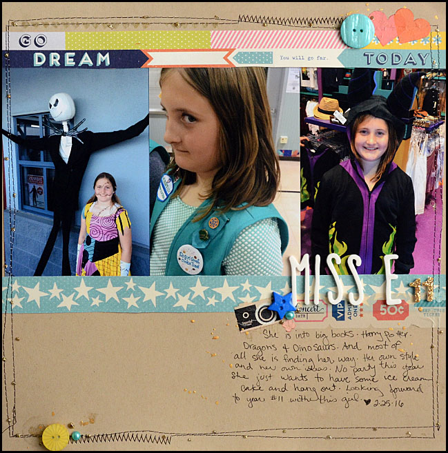 weekly challenge: scrap 3 photos on one page // layout by May Flaum