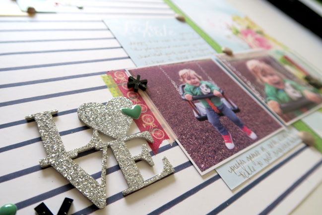 Glitter Girl scrapbooks boy photos with floral papers // layout by shimelle laine