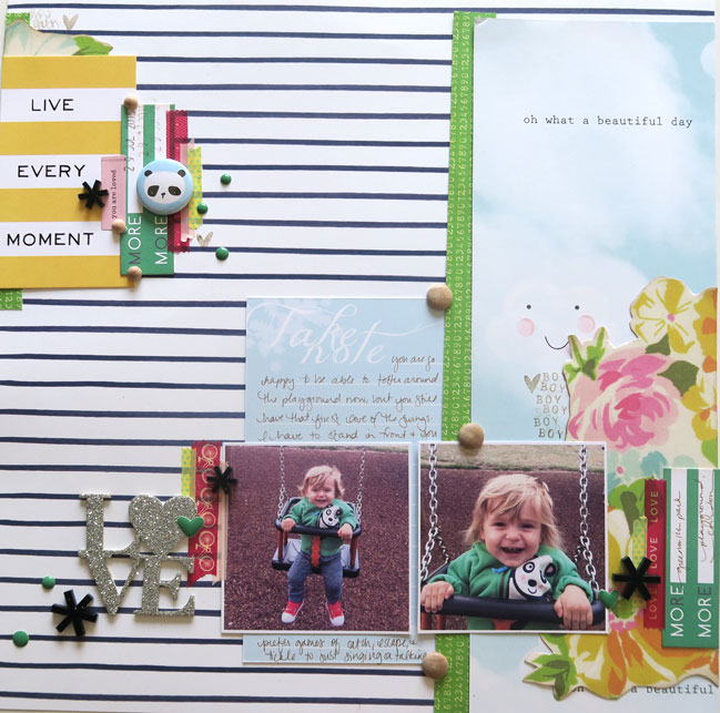 Glitter Girl scrapbooks boy photos with floral papers // layout by shimelle laine