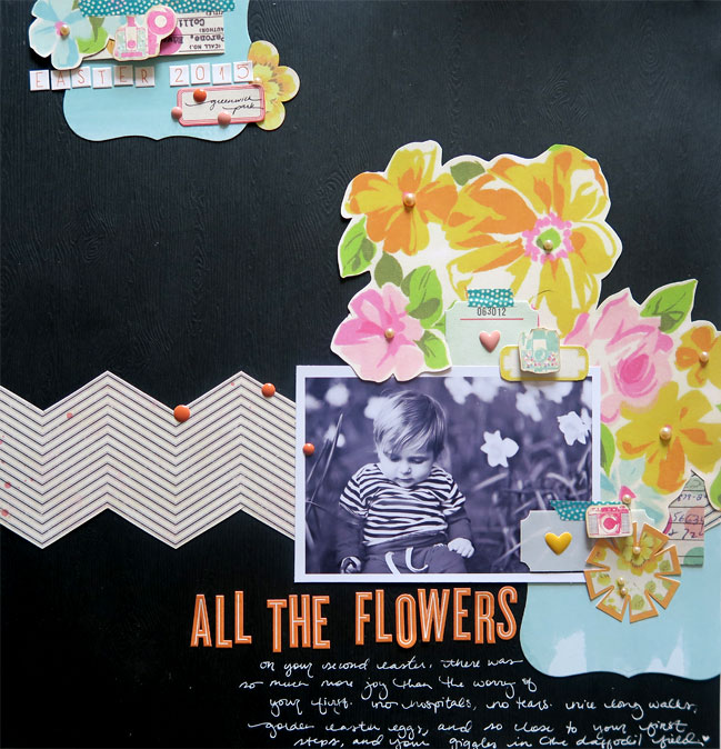 Easter scrapbook page on black cardstock background // layout by shimelle laine