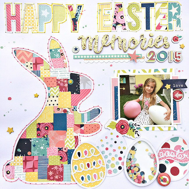 Easter Scrapbooking with Starshine and some clever cutting // layout by Heather Leopard