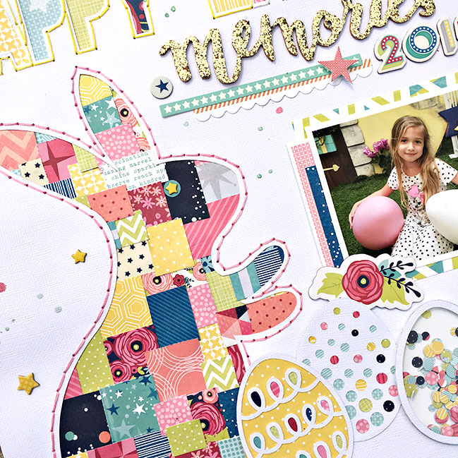 Easter Scrapbooking with Starshine and some clever cutting // layout by Heather Leopard