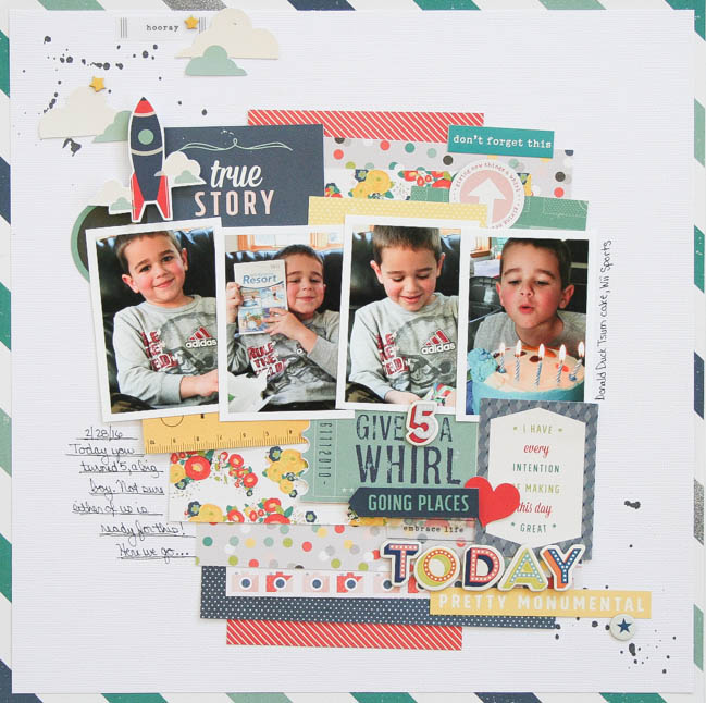Use 3x4 cards on a 12x12 scrapbook page // page by Wendy Antenucci