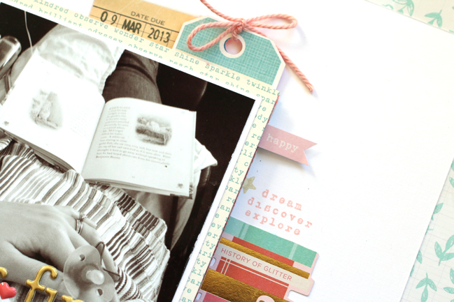 Finding stories to scrapbook the baby days - scrapbook page by Meghann Andrew