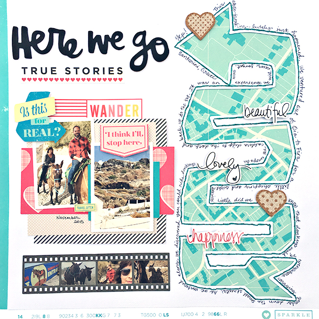 weekly challenge: scrapbook using arrows // scrapbook page by Heather Leopard