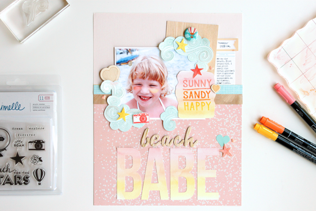 weekly challenge: stamp a frame // scrapbook page by Meghann Andrew