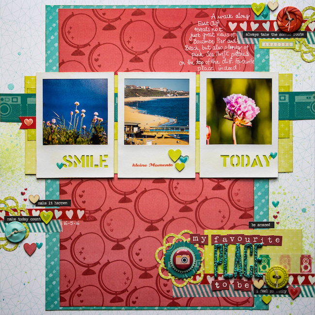weekly challenge: scrapbook with Split Complementary Colours // scrapbook page by Daphne Wuenn Rihm