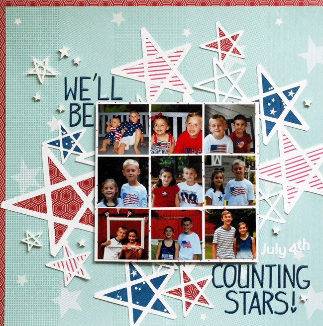 weekly challenge: go overboard with stars // scrapbook page by Sherry Coogan