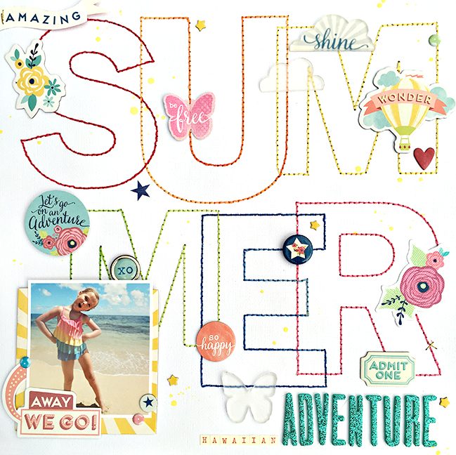 Using the Silhouette to stitch a scrapbook title// scrapbook page by Heather Leopard