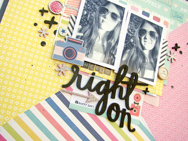 bold patterned papers in scrapbook page design // scrapbook page by Nicole Nowosad
