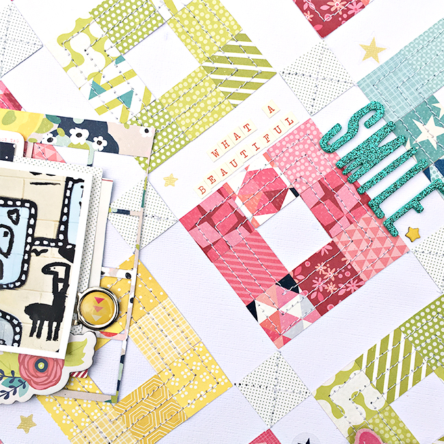 quilted composition with diagonal lines // scrapbook page by Heather Leopard