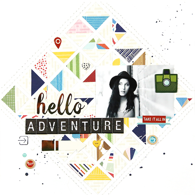 geometric scrapbook designs // scrapbook page by Gina Lideros