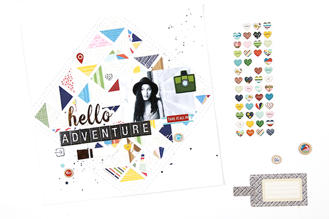 geometric scrapbook designs // scrapbook page by Gina Lideros