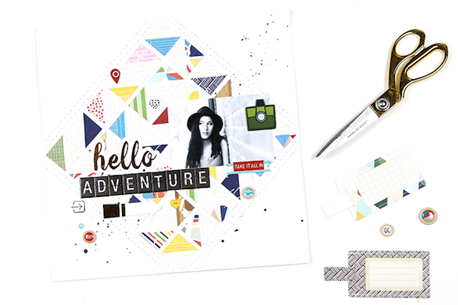 geometric scrapbook designs // scrapbook page by Gina Lideros