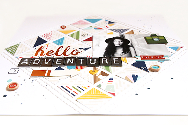 geometric scrapbook designs // scrapbook page by Gina Lideros