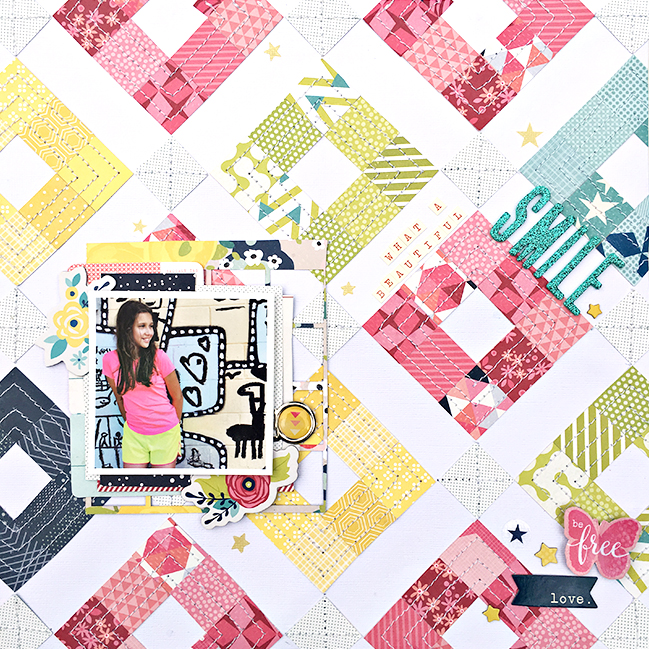 quilted composition with diagonal lines // scrapbook page by Heather Leopard