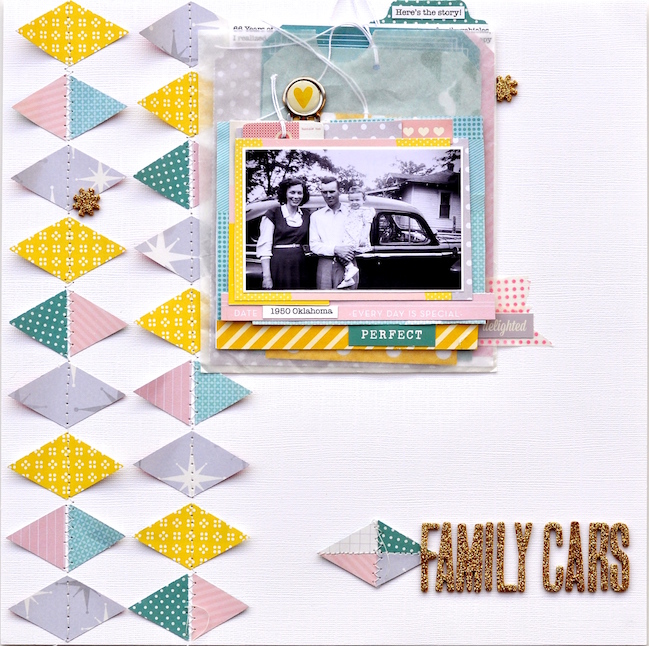 a page with lots of layers and vehicles // scrapbook page by Leigh Ann Odynski
