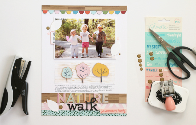 Scrapbook a nature walk with Go Now Go // scrapbook page by Meghann Andrew