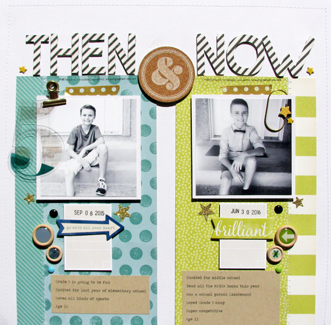 Scrapbooking Back to School with comparison photos // scrapbook page by Nicole Nowosad