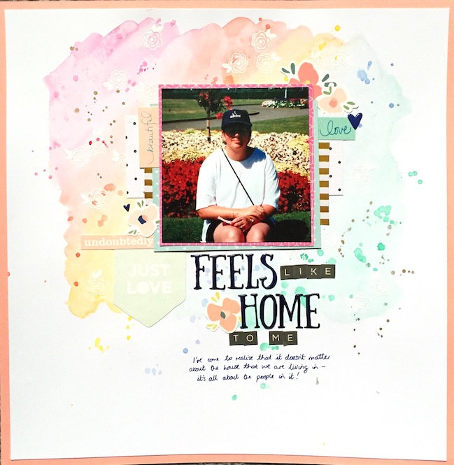 Stamping with Watercolours // scrapbook page by Emma Callagher