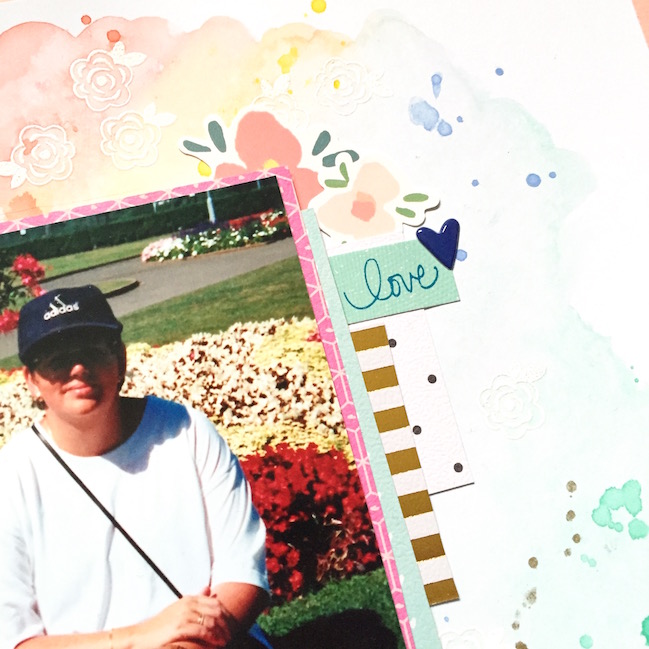 Stamping with Watercolours // scrapbook page by Emma Callagher