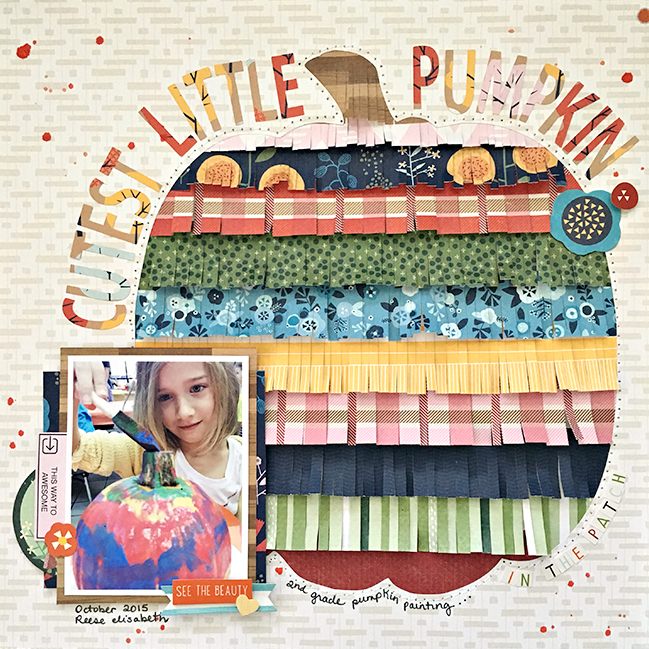 Patterned Paper Fringe and a free pumpkin cut file  // scrapbook page by Heather Leopard