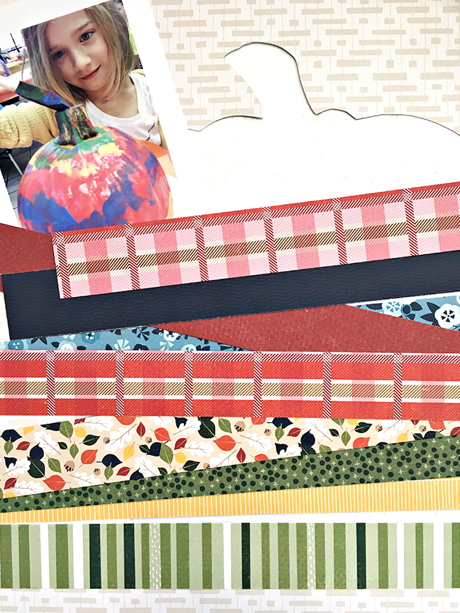 Patterned Paper Fringe and a free pumpkin cut file  // scrapbook page by Heather Leopard