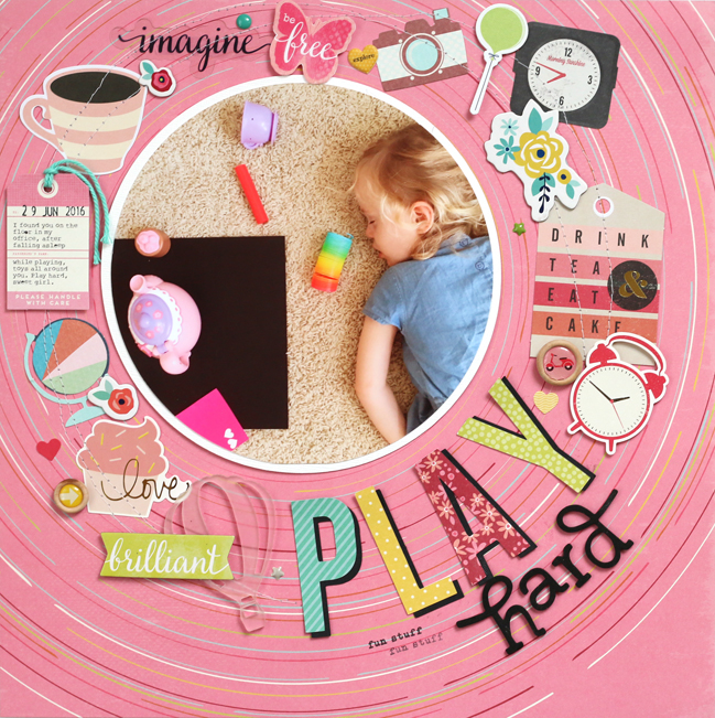 scrapbooking with a mix of die-cuts and embellishments // scrapbook page by Meghann Andrew