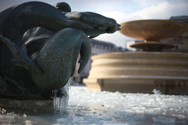 frozen fountains at trafalgar square