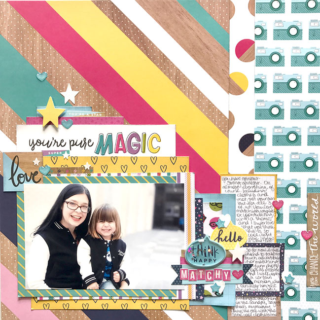 scrapbook page with American Crafts Glitter Girl collection by Shimelle Laine