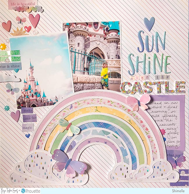 Scrapbook Page with Paige Evans Rainbow Cut File and process video by Shimelle