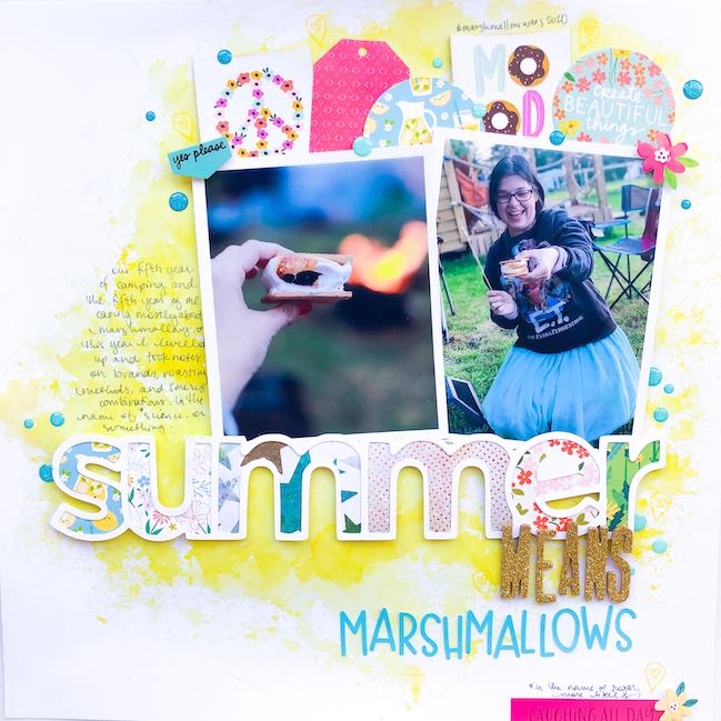 Summer Means Marshmallows scrapbook page by Shimelle - Best of Both Worlds Scrapbooking Kit August 2020