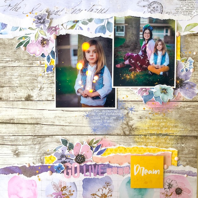 Floral Scrapbook page by Shimelle with April 2021 Best of Both Worlds kit